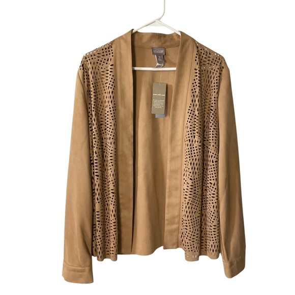 Chico’s Easy Faux Suede Perforated Jacket in Arabian Camel - Picture 4 of 15